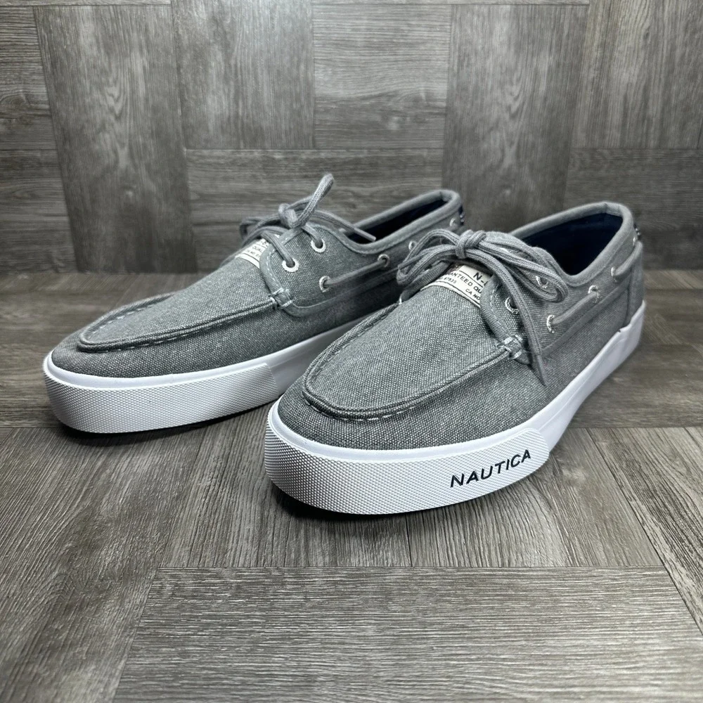 Nautica Boat Shoes Mens 11 Grey Canvas Casual Nautical Loafers NEW